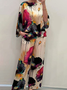 Deux Pièces Ensembles Femmes Décontracté Floral Printemps / Automne Polyester Naturel Quotidien Ample Manches Longues Droit