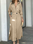 Femmes Plain Bleu Ciel Col Châle Confortable Robe Maxi Décontracté
