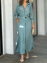 Femmes Plain Bleu Ciel Col Châle Confortable Robe Maxi Décontracté