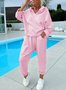 Deux Pièces Ensembles Décontracté Plain Printemps / Automne Micro-élasticité Quotidien Ample Jersey Top Avec Pantalons Droit pour Femmes