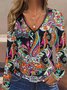 T-shirts Femmes Décontracté anacardier Fleurs Printemps / Automne Quotidien Ample Manches Longues Régulier Droit ré