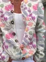 Cardigans Décontracté Floral Printemps / Automne Micro-élasticité Quotidien Ample Régulier Droit Boucle pour Femmes