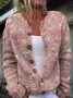 Cardigans Femmes Décontracté Floral Printemps / Automne Polyester Quotidien Ample Régulier Droit Régulier