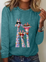 T-shirts Femmes Décontracté Printemps / Automne Chat Meilleure vente Manches Longues Col Rond en Mélangé de Coton Régulier Droit