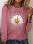 T-shirts Décontracté Printemps / Automne Marguerite Quotidien Ample Col Rond en Mélangé de Coton Régulier ré pour Femmes