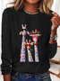 T-shirts Femmes Décontracté Printemps / Automne Chat Meilleure vente Manches Longues Col Rond en Mélangé de Coton Régulier Droit