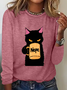 T-shirts Décontracté Printemps / Automne Chat Ample Manches Longues en Mélangé de Coton Régulier Droit Régulier pour Femmes