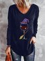 T-shirts Femmes Décontracté Printemps / Automne Toussaint Col V Quotidien Ample Jersey Mi-long Régulier