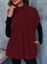 Micro-élasticité Col Montant Mancheron Épaissi Plain Caniche Blouson Boutonné pour Femmes