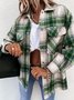 Micro-élasticité Manches Longues Régulier Plaid Blouson Boucle pour Femmes