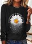 T-shirts Décontracté Printemps / Automne Marguerite Quotidien Ample Col Rond en Mélangé de Coton Régulier ré pour Femmes