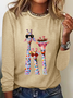 T-shirts Femmes Décontracté Printemps / Automne Chat Meilleure vente Manches Longues Col Rond en Mélangé de Coton Régulier Droit