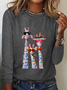 T-shirts Femmes Décontracté Printemps / Automne Chat Meilleure vente Manches Longues Col Rond en Mélangé de Coton Régulier Droit