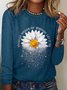 T-shirts Décontracté Printemps / Automne Marguerite Quotidien Ample Col Rond en Mélangé de Coton Régulier ré pour Femmes