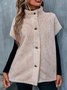 Micro-élasticité Col Montant Mancheron Épaissi Plain Caniche Blouson Boutonné pour Femmes