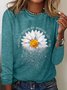 T-shirts Décontracté Printemps / Automne Marguerite Quotidien Ample Col Rond en Mélangé de Coton Régulier ré pour Femmes