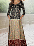 Femmes Floral Multicolore Col Châle Confortable Robe Maxi Décontracté
