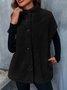 Micro-élasticité Col Montant Mancheron Épaissi Plain Caniche Blouson Boutonné pour Femmes