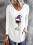 T-shirts Femmes Décontracté Printemps / Automne Toussaint Col V Quotidien Ample Jersey Mi-long Régulier