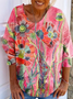 T-shirts Femmes Décontracté Floral Printemps / Automne Micro-élasticité Quotidien Ample Jersey Manches Longues Droit