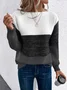 Pulls Décontracté Bloc de Couleur Printemps / Automne Micro-élasticité Quotidien Ample Manches Longues Col Rond Droit pour Femmes