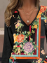T-shirts Femmes Floral Décontracté Printemps / Automne Micro-élasticité Quotidien Jersey Manches Longues Régulier T.-N.-L.