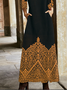 Femmes Ethnique Noir Col V Confortable Poche Couture Robe Maxi Rétro