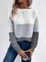 Pulls Décontracté Bloc de Couleur Printemps / Automne Micro-élasticité Quotidien Ample Manches Longues Col Rond Droit pour Femmes