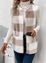 Micro-élasticité Col Châle Sans Manches en Toison Plaid Gilet pour Femmes