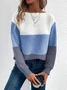 Pulls Décontracté Bloc de Couleur Printemps / Automne Micro-élasticité Quotidien Ample Manches Longues Col Rond Droit pour Femmes