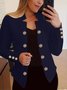 Col V Manches Longues Régulier Plain Blouson Aviateur Blouson Boucle pour Femmes