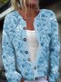 Cardigans Décontracté Floral Printemps / Automne Boutonné Micro-élasticité Ample Manches Longues Régulier Droit pour Femmes