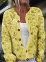 Cardigans Décontracté Floral Printemps / Automne Boutonné Micro-élasticité Ample Manches Longues Régulier Droit pour Femmes