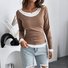 T-shirts Décontracté Bloc de Couleur Printemps / Automne Micro-élasticité Ample Manches Longues Régulier Droit Régulier pour Femmes