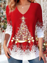 Chemisiers1 Décontracté Printemps / Automne Noël Col V Micro-élasticité Quotidien Ample Jersey Forage à chaud pour Femmes