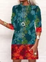 Femmes Floral Bleu Col Rond Confortable Mini Robe Décontracté