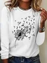 T-shirts Femmes Rétro Printemps / Automne Pissenlit Manches Longues Col Rond en Mélangé de Coton Régulier Élasticité moyenne ré