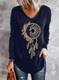 T-shirts Boho Printemps / Automne Attrapeur de rêves Col V Quotidien Mi-long Droit Élasticité moyenne Oui pour Femmes
