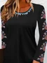 Femmes Ethnique Noir Col Rond Confortable Mini Robe Rétro