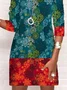 Femmes Floral Bleu Col Rond Confortable Mini Robe Décontracté