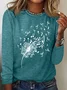 T-shirts Femmes Rétro Printemps / Automne Pissenlit Manches Longues Col Rond en Mélangé de Coton Régulier Élasticité moyenne ré