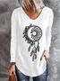 T-shirts Boho Printemps / Automne Attrapeur de rêves Col V Quotidien Mi-long Droit Élasticité moyenne Oui pour Femmes