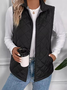 Micro-élasticité Col Châle Sans Manches en Toison Plain Gilet pour Femmes