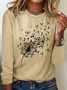 T-shirts Femmes Rétro Printemps / Automne Pissenlit Manches Longues Col Rond en Mélangé de Coton Régulier Élasticité moyenne ré