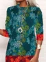 Femmes Floral Bleu Col Rond Confortable Mini Robe Décontracté
