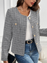 Col Rond Manches Longues Régulier Plaid Blouson Aviateur Blouson Boucle pour Femmes