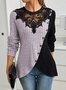 Chemisiers1 Décontracté Bloc de Couleur Printemps / Automne Polyester Micro-élasticité Ample Manches Longues Droit Régulier pour Femmes