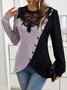 Chemisiers1 Décontracté Bloc de Couleur Printemps / Automne Polyester Micro-élasticité Ample Manches Longues Droit Régulier pour Femmes