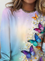 T-shirts Femmes Décontracté Printemps / Automne Papillon Micro-élasticité Quotidien Ample Col Rond Régulier Régulier