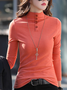 T-shirts Décontracté Plain Printemps / Automne Micro-élasticité Ample Col Roulé Régulier Droit Régulier pour Femmes